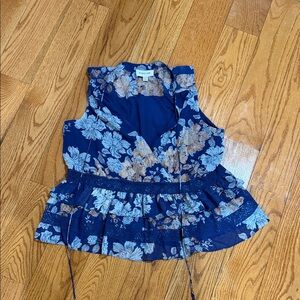 Floral Sleeveless Top - Blue and Tan